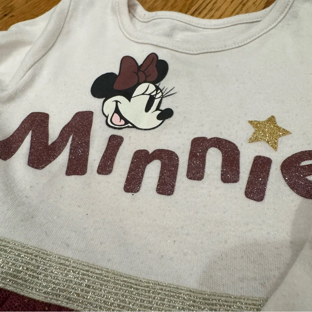 Disney Minnie Mouse toddler tulle dress sz 24 months burgundy & ivory